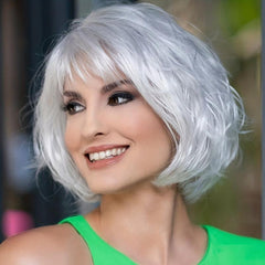 Short Silver Gray Straight Bob Wigs For Women Silver Gray Pixie Layered Hair Wig