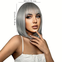 Short Silver Gray Straight Bob Wigs For Women Silver Gray Pixie Layered Hair Wig