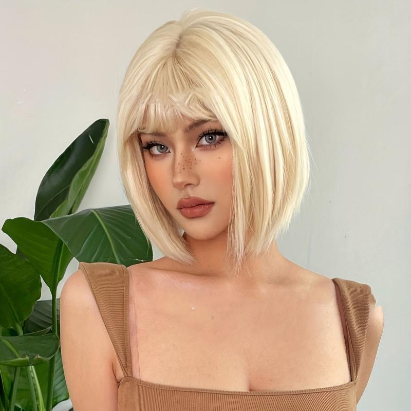Short Silver Gray Straight Bob Wigs For Women Silver Gray Pixie Layered Hair Wig