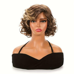 Short Curly Bob Cut Wig Synthetic Wig Heat Resistant Feather Wig