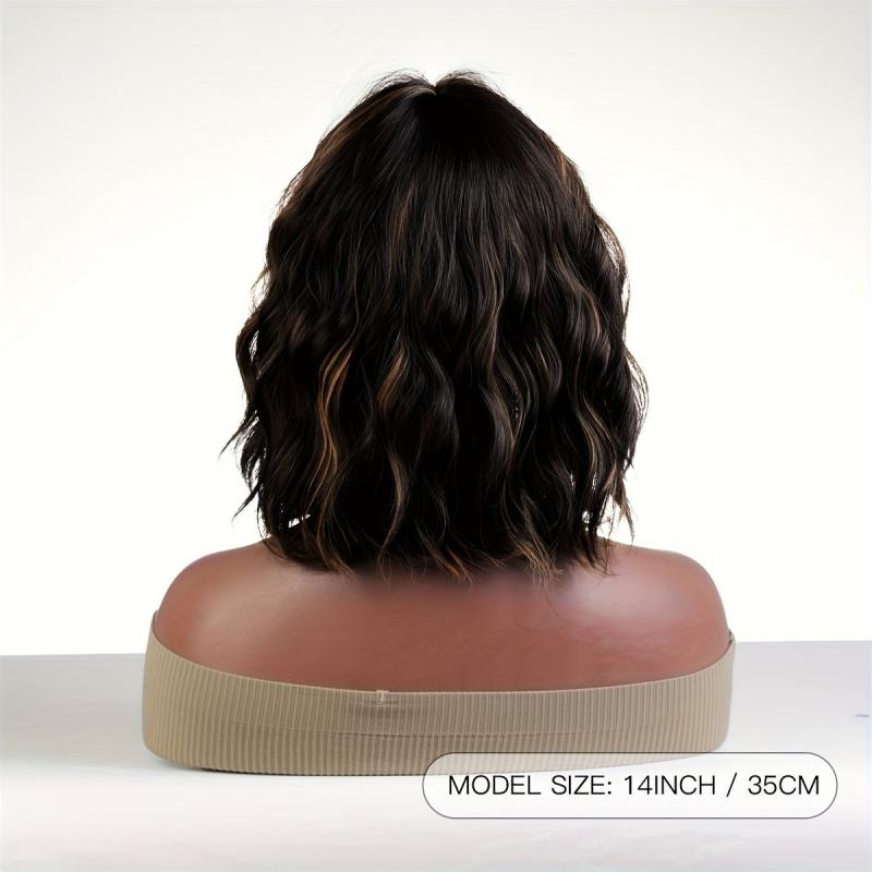 Brown Highlights Wavy Bob Wig With Bangs