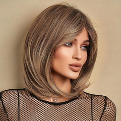Blonde Brown Short Bob Wigs Curly Wavy Hair Wig Heat Resistant Synthetic Natural