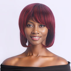 Ombre Bob Wig Shoulder Length Straight Hair Heat Resistant Synthetic Wig