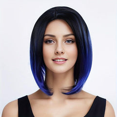 Ombre Bob Wig Shoulder Length Straight Hair Heat Resistant Synthetic Wig