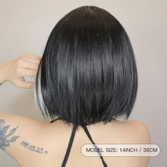 Short Bob Wig With Bangs Two Tone Natural Straight Synthetic Short Lolita Wig