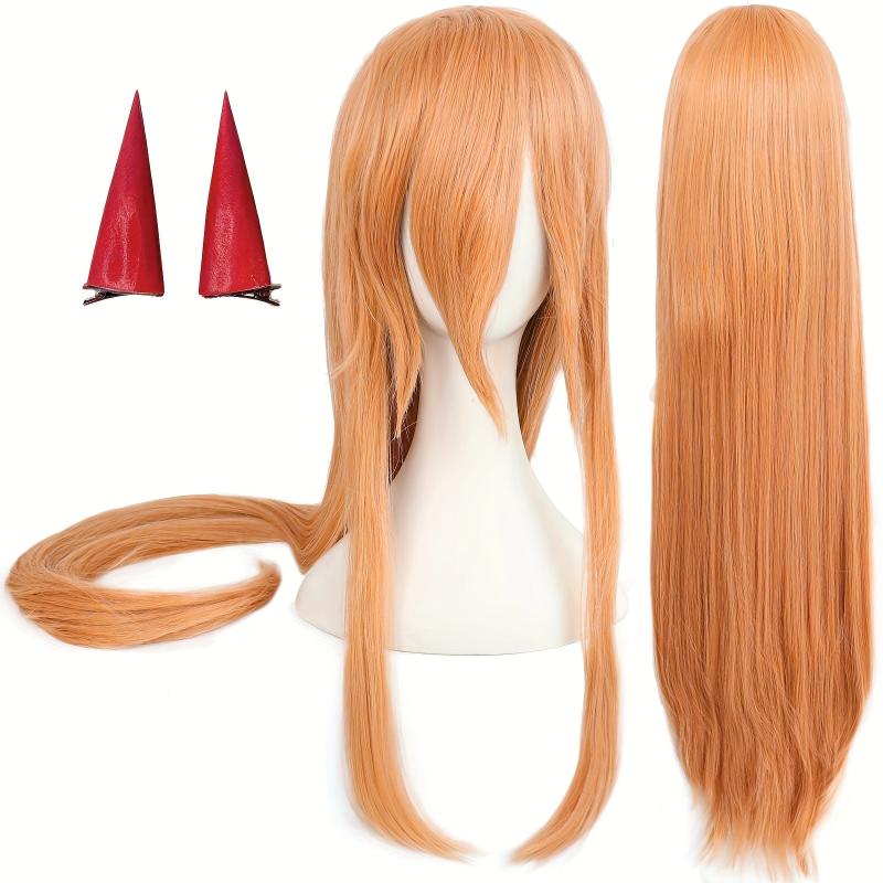 Long Orange Anime Cosplay Wig with Rabbit Ear Clip