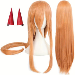 Long Orange Anime Cosplay Wig with Rabbit Ear Clip