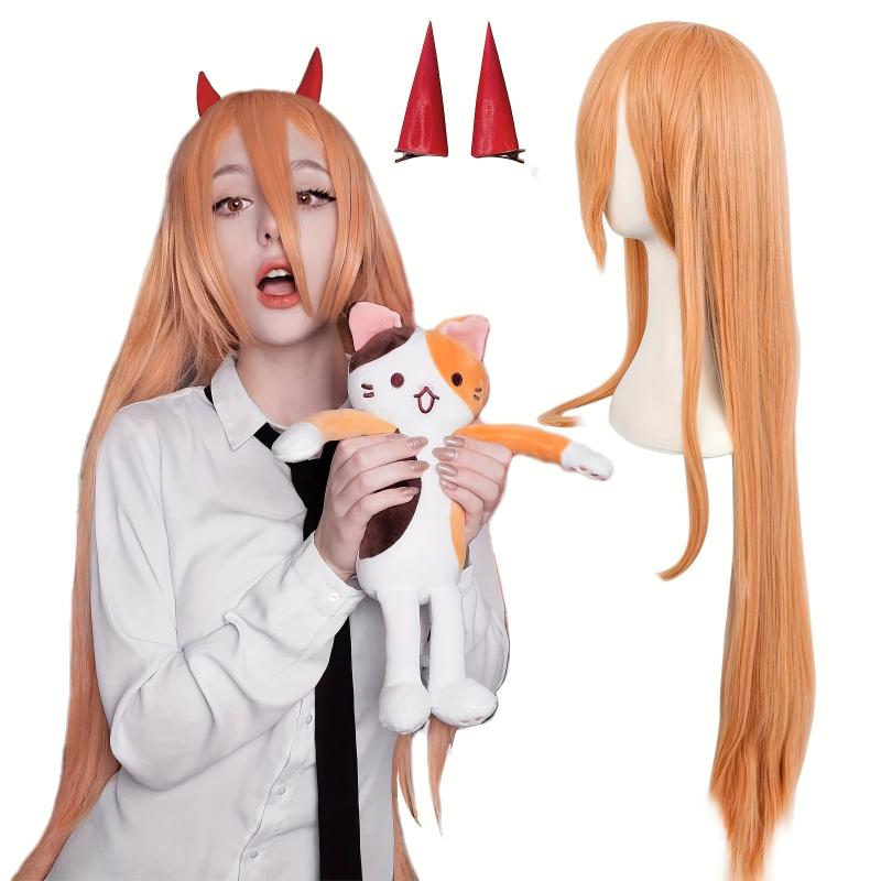 Long Orange Anime Cosplay Wig with Rabbit Ear Clip