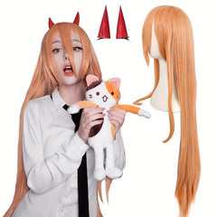 Long Orange Anime Cosplay Wig with Rabbit Ear Clip