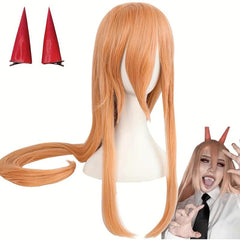 Long Orange Anime Cosplay Wig with Rabbit Ear Clip
