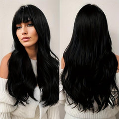 Long Curly Wig With Bangs Synthetic Wig Beginners Friendly Heat Resistant