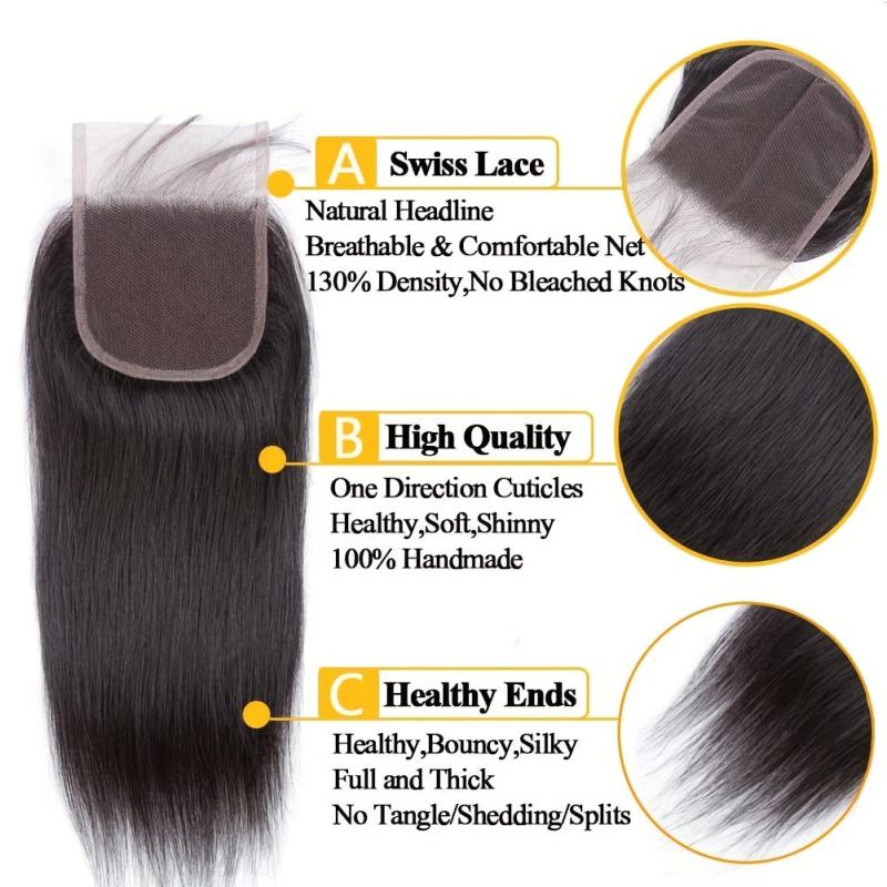 Virgin Human Hair Lace Closure 4x4 - Straight Hair Weave