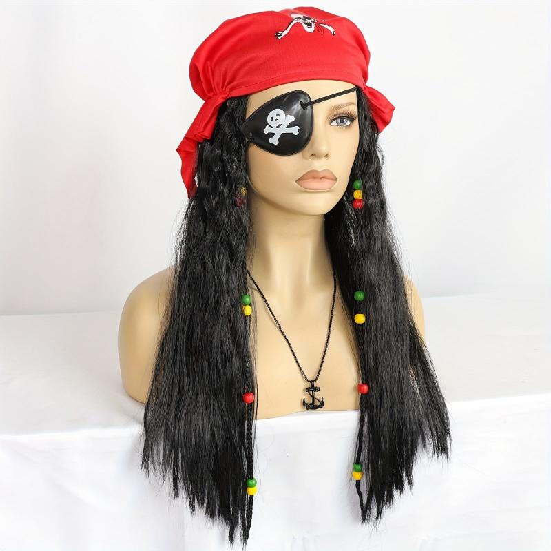 Pirate Wig Head Scarf Necklace Eye Patch Curly Anime Cosplay Wig