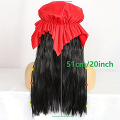 Pirate Wig Head Scarf Necklace Eye Patch Curly Anime Cosplay Wig