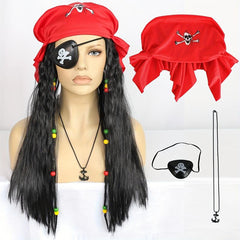 Pirate Wig Head Scarf Necklace Eye Patch Curly Anime Cosplay Wig