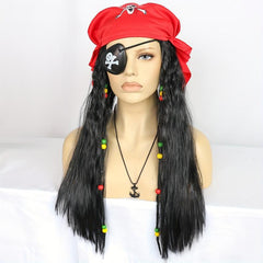 Pirate Wig Head Scarf Necklace Eye Patch Curly Anime Cosplay Wig