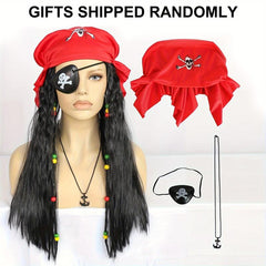 Pirate Wig Head Scarf Necklace Eye Patch Curly Anime Cosplay Wig