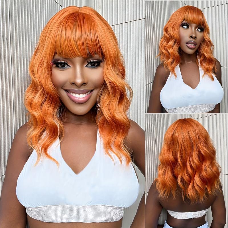 Shoulder Length Wavy Synthetic Wig Orange