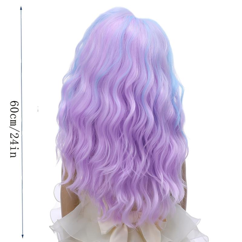 Colorful Long Curly Wig Synthetic Wig Anime Cosplay Wig For Halloween