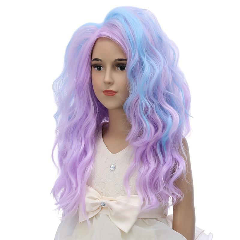 Colorful Long Curly Wig Synthetic Wig Anime Cosplay Wig For Halloween
