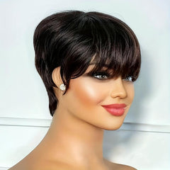 Short Human Hair Pixie Cut Wig with Bangs 150 Density