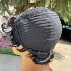 Short Human Hair Pixie Cut Wig with Bangs 150 Density