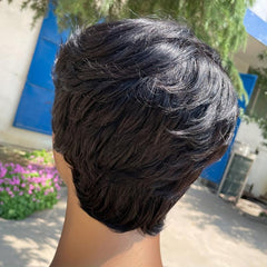 Short Human Hair Pixie Cut Wig with Bangs 150 Density