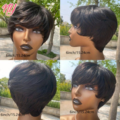 Short Human Hair Pixie Cut Wig with Bangs 150 Density