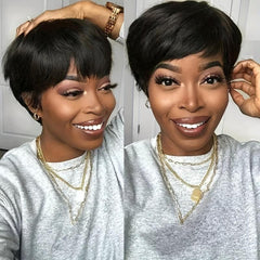 Short Human Hair Pixie Cut Wig with Bangs 150 Density