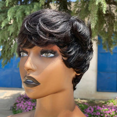 Short Human Hair Pixie Cut Wig with Bangs 150 Density