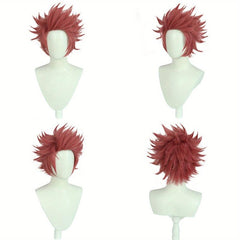 Dark Pink Short Hair Wigs For Men - Anime Cosplay Halloween Wig