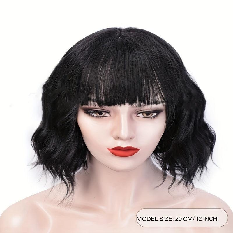 Short Curly Bob Cut Synthetic Wig With Bangs Natural Looking