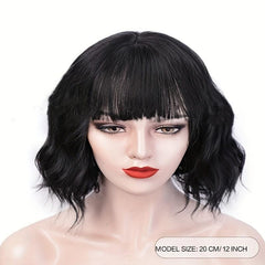 Short Curly Bob Cut Synthetic Wig With Bangs Natural Looking