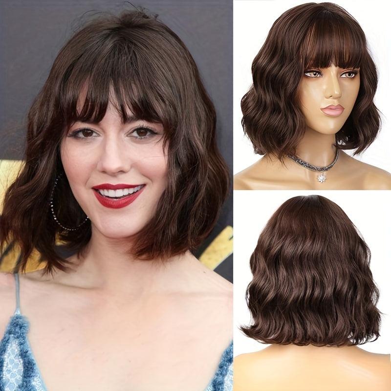 Short Curly Bob Cut Synthetic Wig With Bangs Natural Looking