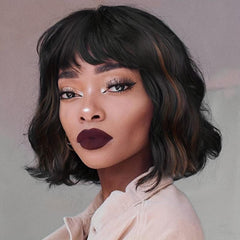 Short Curly Bob Cut Synthetic Wig With Bangs Natural Looking