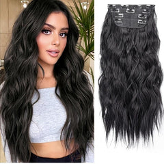 4pcs Long Curly Clip in Hair Extensions Natural Looking Synthetic Hair