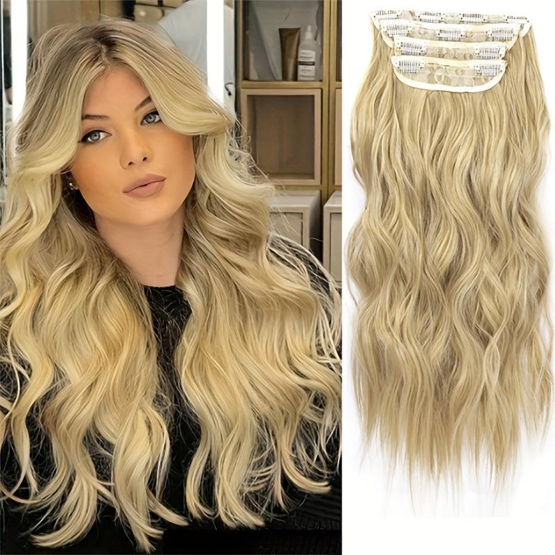 4pcs Long Curly Clip in Hair Extensions Natural Looking Synthetic Hair