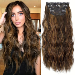 4pcs Long Curly Clip in Hair Extensions Natural Looking Synthetic Hair