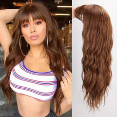 Long Natural Wavy Platinum Blonde Wigs With Bangs