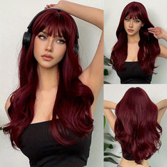 Long Natural Wavy Platinum Blonde Wigs With Bangs