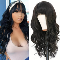 Long Natural Wavy Platinum Blonde Wigs With Bangs