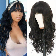 Long Natural Wavy Platinum Blonde Wigs With Bangs