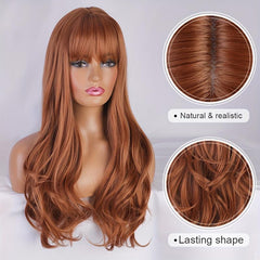 Long Ombre Brown Wigs For Women Natural Synthetic Wavy Curly Hair Wig