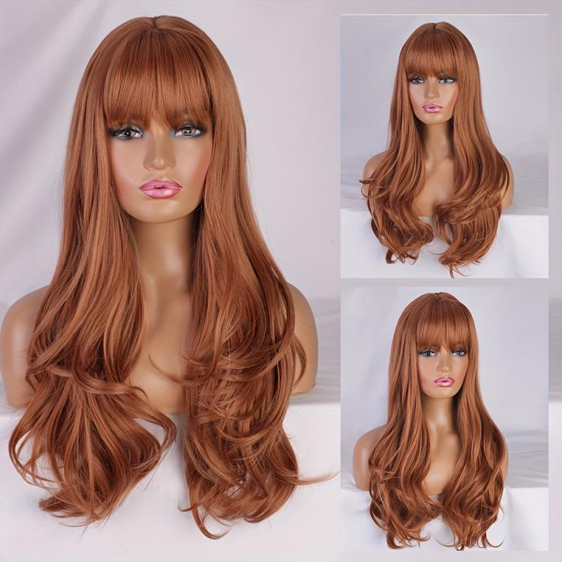 Long Ombre Brown Wigs For Women Natural Synthetic Wavy Curly Hair Wig