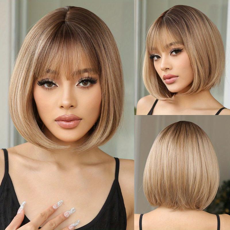 Ombre Short Bob Wig With Bangs 30 48 Cm Synthetic Women's Wig Bob Hair LC6228 1