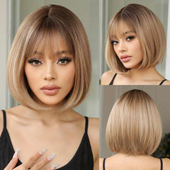 Ombre Short Bob Wig With Bangs 30 48 Cm Synthetic Women's Wig Bob Hair LC6228 1