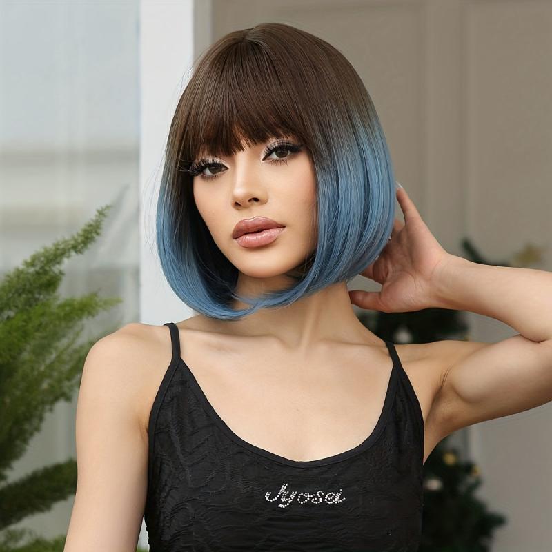 Ombre Short Bob Wig With Bangs 30 48 Cm Synthetic Women's Wig Bob Hair LC6228 1