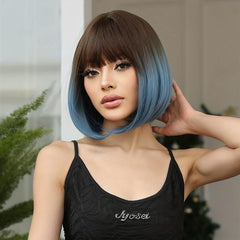 Ombre Short Bob Wig With Bangs 30 48 Cm Synthetic Women's Wig Bob Hair LC6228 1