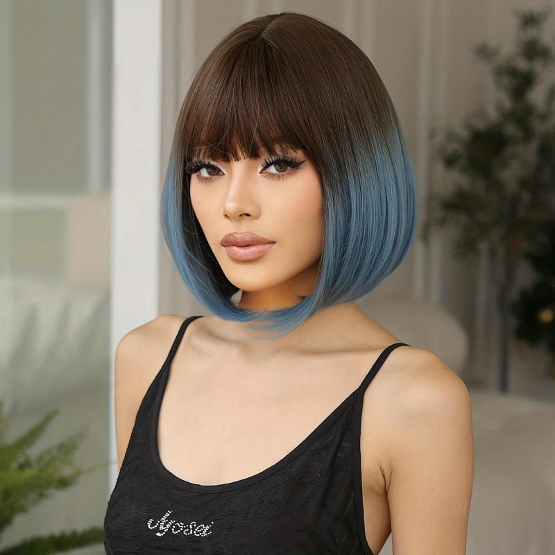 Ombre Short Bob Wig With Bangs 30 48 Cm Synthetic Women's Wig Bob Hair LC6228 1