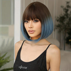 Ombre Short Bob Wig With Bangs 30 48 Cm Synthetic Women's Wig Bob Hair LC6228 1